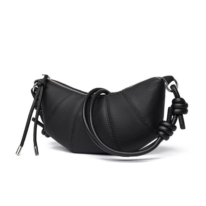 Fashion First-layer Cowhide Croissant Bag Women's Retro Simple Dumpling Bag Trend High-end Single Shoulder Messenger Bag Women