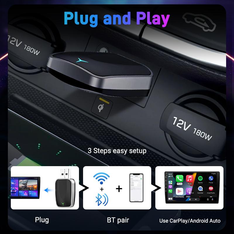 2025 New Upgrade Wired To Wireless Carplay Android 2In1 Adapter Car Gadget Smart Box Plug&Play 5Ghz Wifi Fast Connect Mini Box
