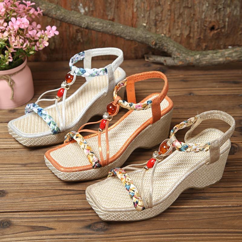 Women’s Bohemian Elastic Strap Wedge Sandals Comfortable Summer Shoes