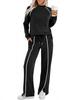 Women's Crew Neck Long Sleeve Stretch Pants and Slit Sweatshirt Set