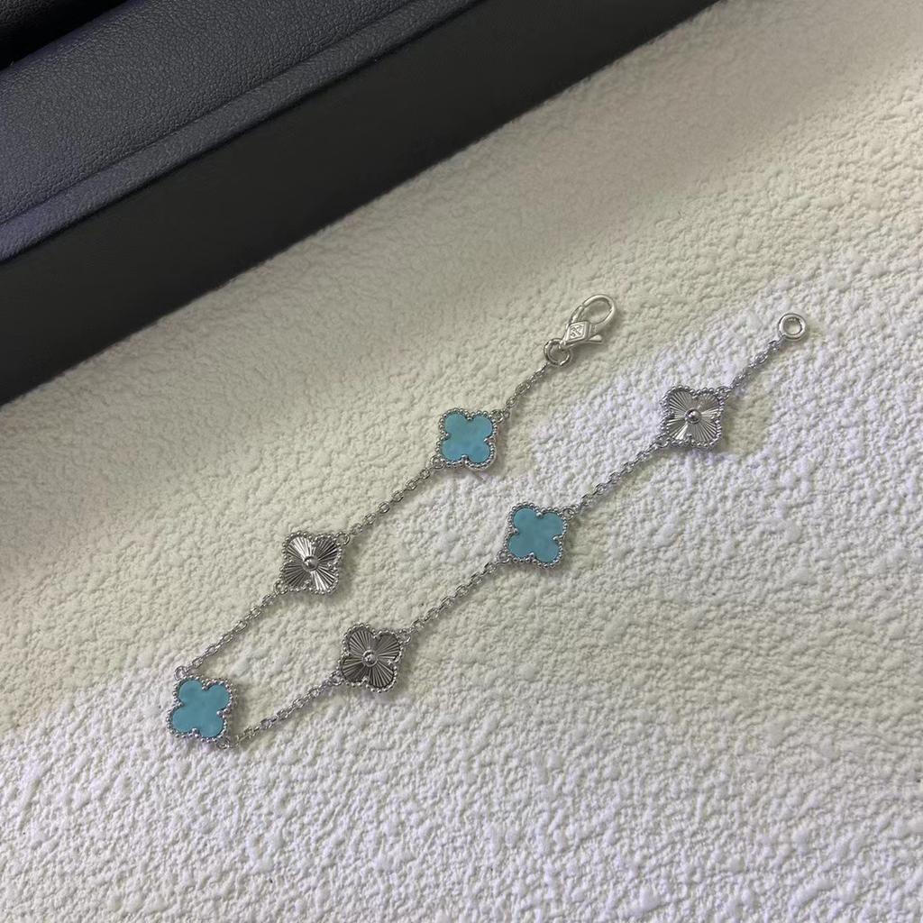 9MM Mini Six-flower Four-leaf Clover Bracelet White Mother-of-pearl Purple Chalcedony CNC Craft Simple and Versatile High-end Bracelet