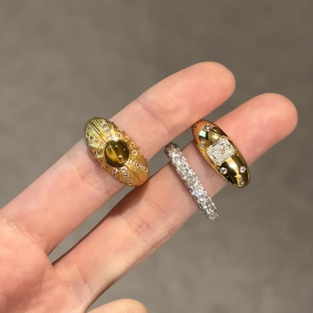 

Ретро Кольцо с Квадратным Бриллиантом и Камнем Тигровый Глаз с Матовой Отделкой, Нишевый Дизайн с Золотым Матовым Узором, Роскошное Кольцо на Указательный Палец opening adjustable