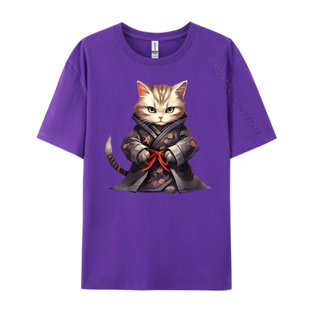 Cute Samurai Cat Japan Warrior Bushido Anime Mens Clothing 2025 T Shirt Men Tee Shirt Clothes Oversized T Shirt