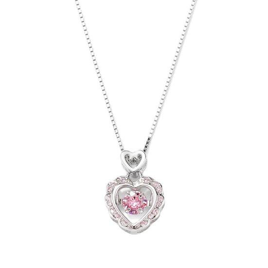 Women Necklace Pink Rhinestone Heart Pendant Adjustable Length Clavicle Necklace Valentines Day Anniversary Gift Wedding