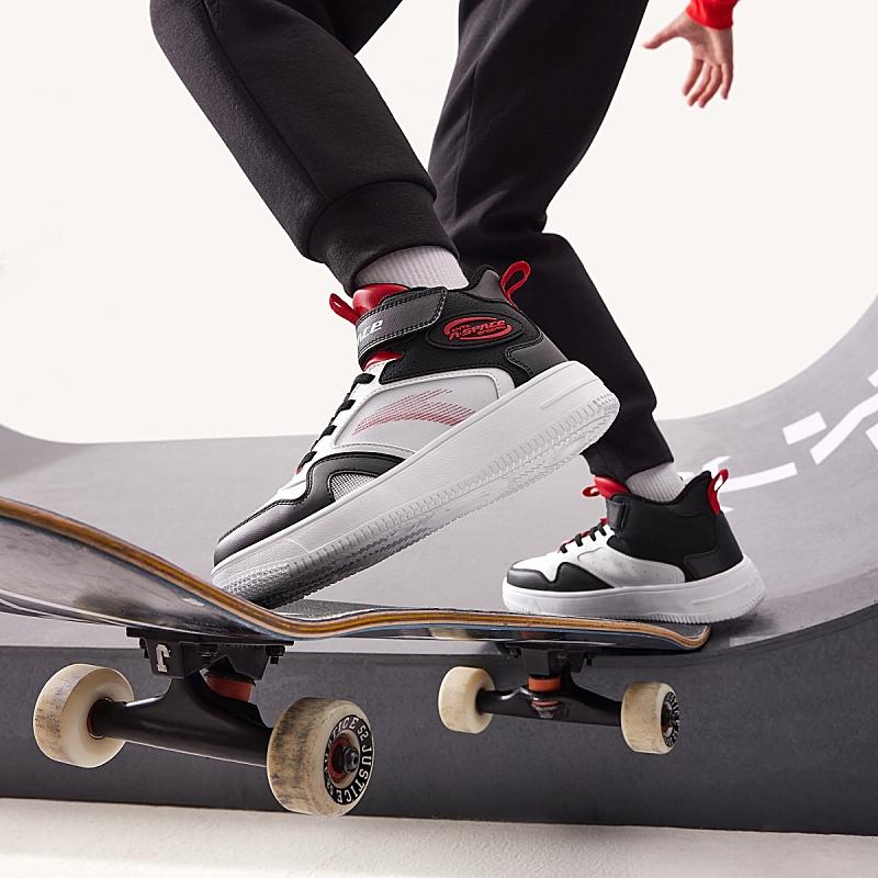 Anta Kids Non-Slip Wear-Resistant Mid-Top Kids Skate Shoes Kids sneaker White Black Red A312338034-2