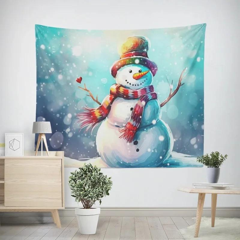Christmas New Year Snowman Pattern Tapestry Living Room Sofa Home Decor Christmas Gift