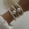Vintage Wide Cuff Bangles Hip Hop Punk Pearl Beads Geometric Metal Spring Bangles For Women Bracelets Men Jewelry