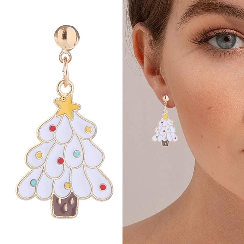 Dangle Holiday Earrings Christmas Santa Reindeer Earrings for Women Bell Snowflake Asymmetric Stud Earrings Party Decor