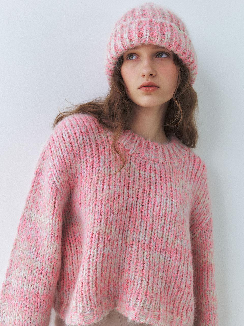 Ed Mang Alpaca Kid Mohair Candy Crop Knit - Pink O.S