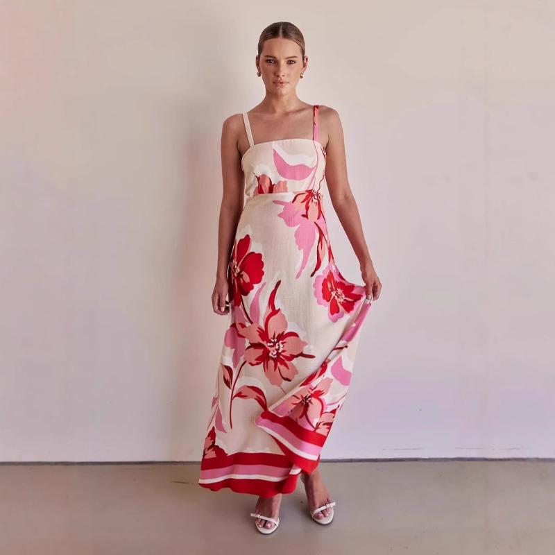 Women's Holiday Chic Slim Floral Print Halter Dress
