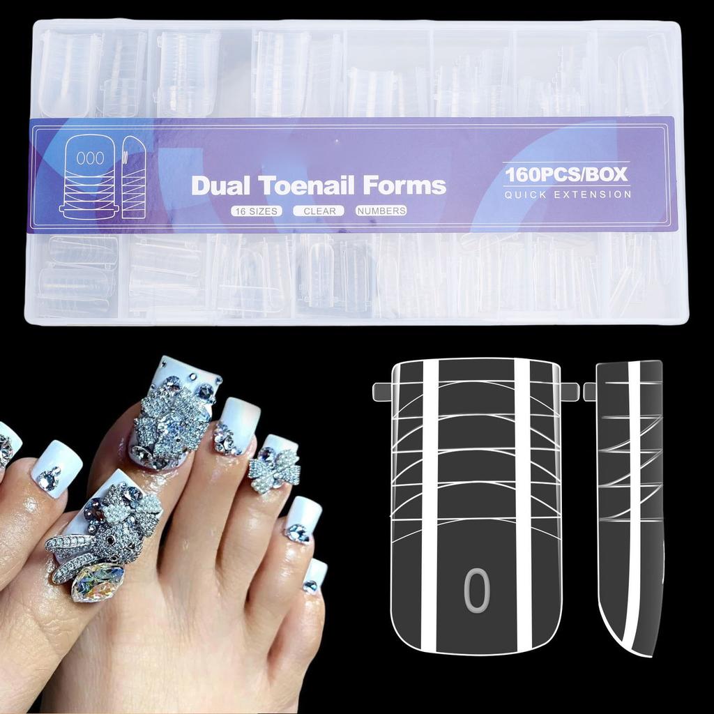 160 szt. Formek do paznokci u stóp Przezroczyste Końcówki do przedłużania paznokci u stóp Pełne krycie z dokładnymi oznaczeniami do manicure W domu