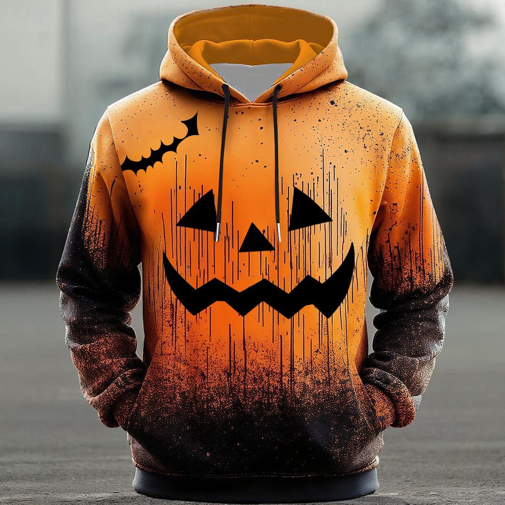 Men's Halloween Hoodie Funny Pumpkin Face Hoodie Scary Long Sleeve Top