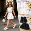 Girls' Fashion Set: Summer Solid-Color Sleeveless Vest and Pleated Skirt Two-Piece Set