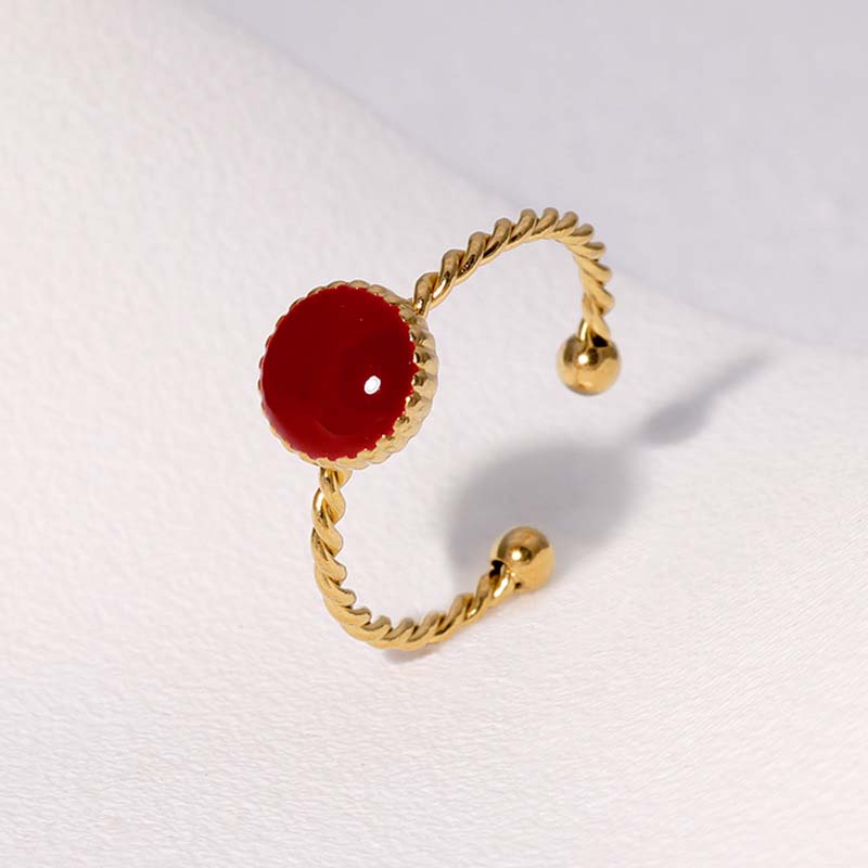 Vintage Red Drip Oil Geometric Rings for Women Stainless Steel Gold Color Heart Opening Adjustable Finger Rings Jewelry New