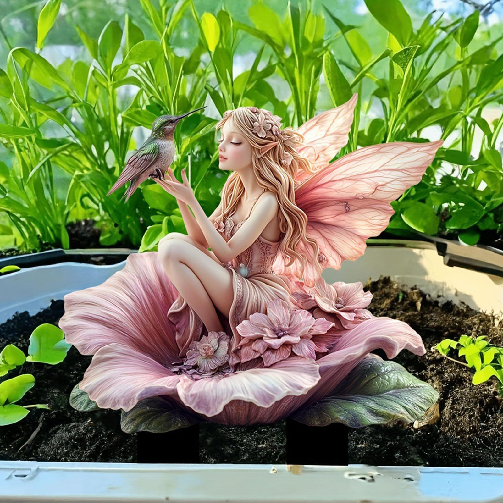 Whimsically Fairies and Hummingbird Acrylic Yard Stake Waterproof Garden Sign Ground Insert Outdoor Indoor Decors 1