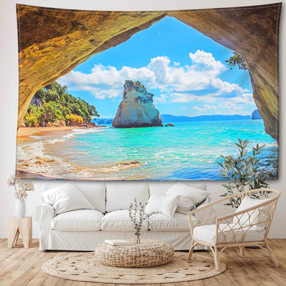 Cave Reef Sea View Tapestry Wall Hanging Natural And Minimalist Scenery Bohemian Art Modern Style Home Decor