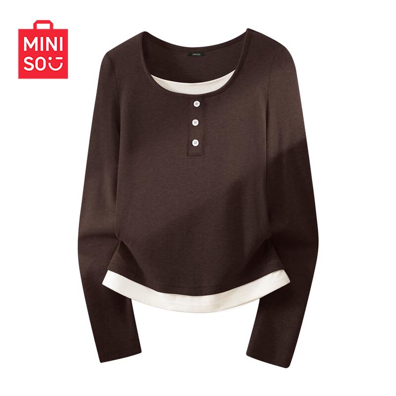 MINISO Women s Fake Two-Piece Long Sleeve T-Shirt S