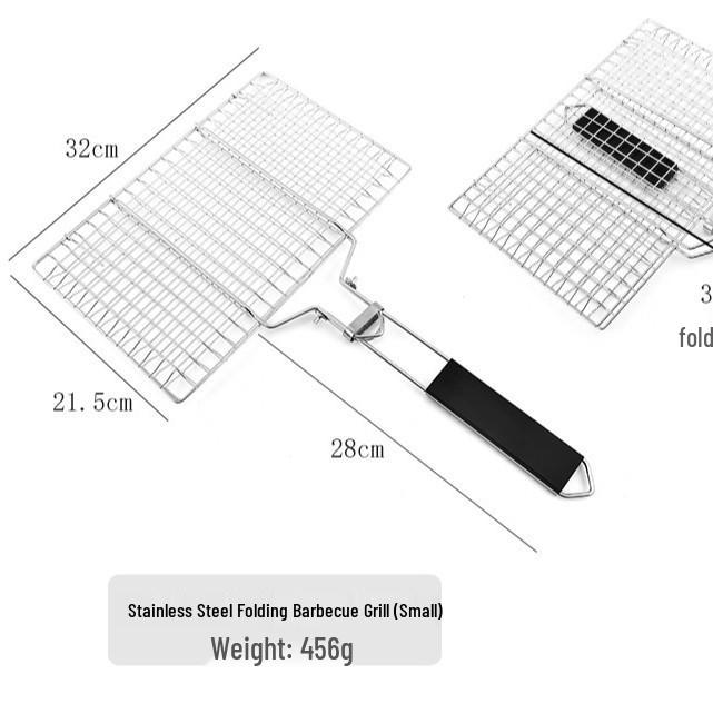 

304 Stainless Steel Foldable BBQ Grill Net with Detachable Clip for Grilling Fish and Vegetables