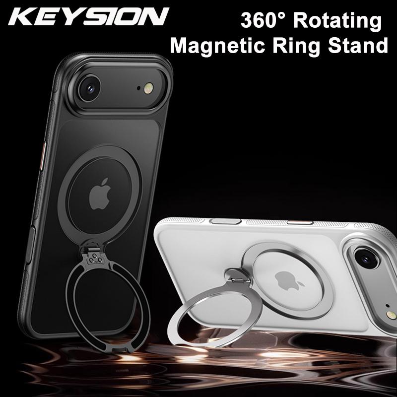 KEYSION 360° Rotating Magnetic Ring Stand Case for MagSafe for iPhone 17 17 Air Matte Transparent Shockproof Phone Back Cover