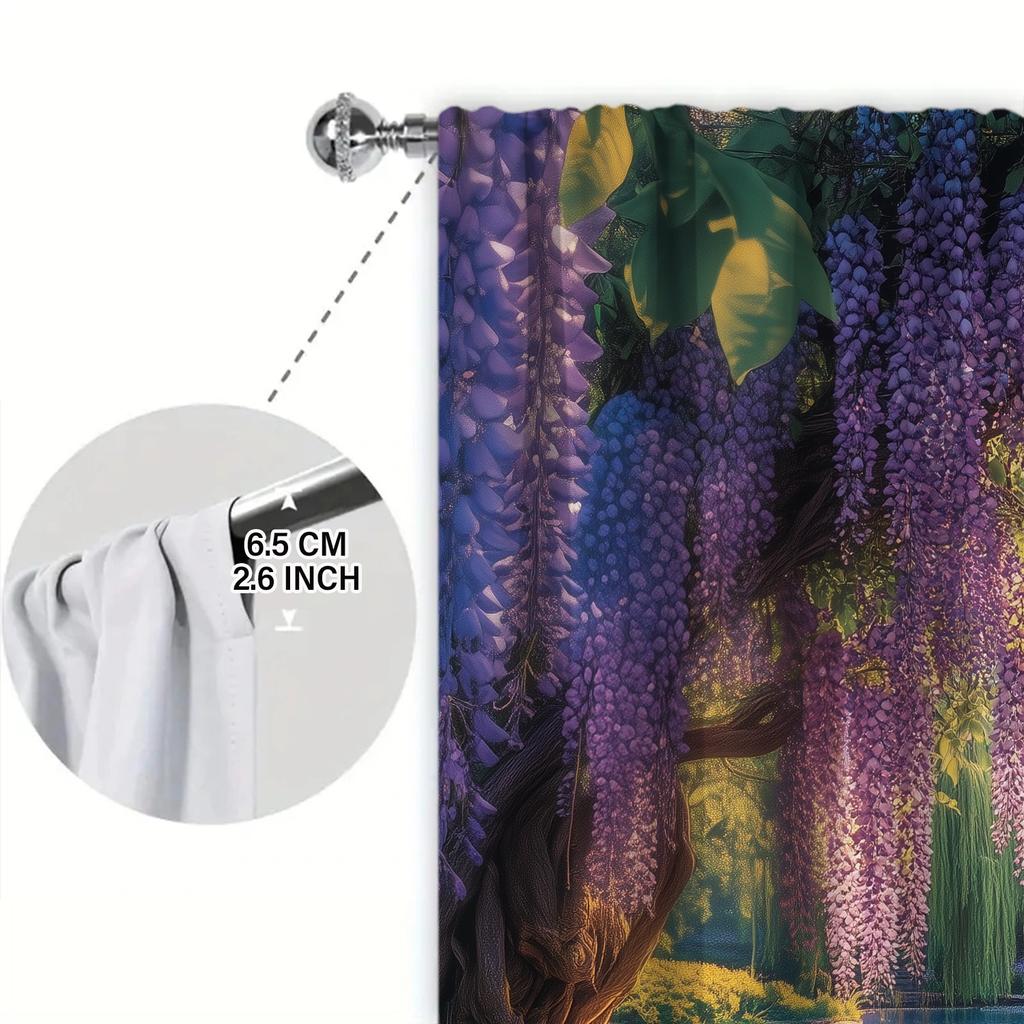 Set mit 2 Vorhängen mit aufgedruckten Glyzinienblüten, Heimdekoration, Fensterbehandlung, Schlafzimmer, Büro, Küche, mit Stangentasche, Polyester, Perfekt für das Hauptschlafzimmer