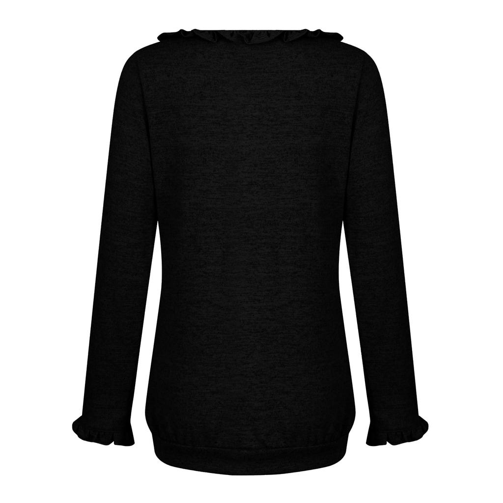Women's Casual Color Ruffled Round Neck Loose Long-sleeved Woolen Top