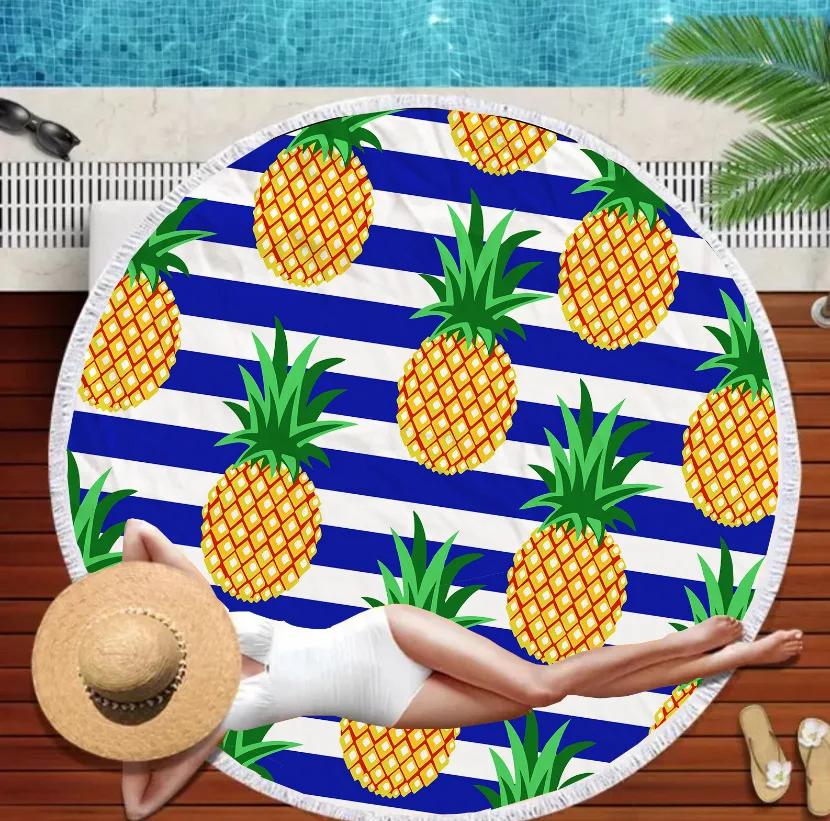 Serviette de Plage Ronde Mandala Marin Monde Sous-Marin Épaisses Serviettes de Douche Bain Microfibre Été Bouée de Natation Tapis de Yoga 3D Avec Pompons