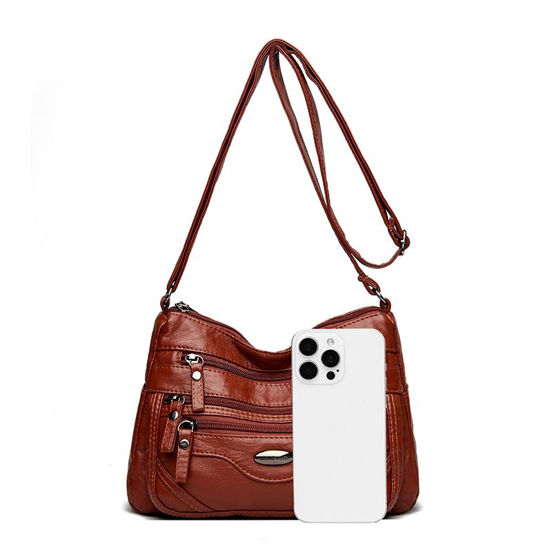PU Umhängetasche Damen Schultertasche Mehrere Fächer Tasche für Mütter mittleren Alters