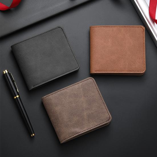 Herren Schlanke Brieftasche Kurze Faltbrieftasche mit Ausweisfenster Minimalistischer Kartenhalter Geldbörse Geschenk für Ehemann Vater
