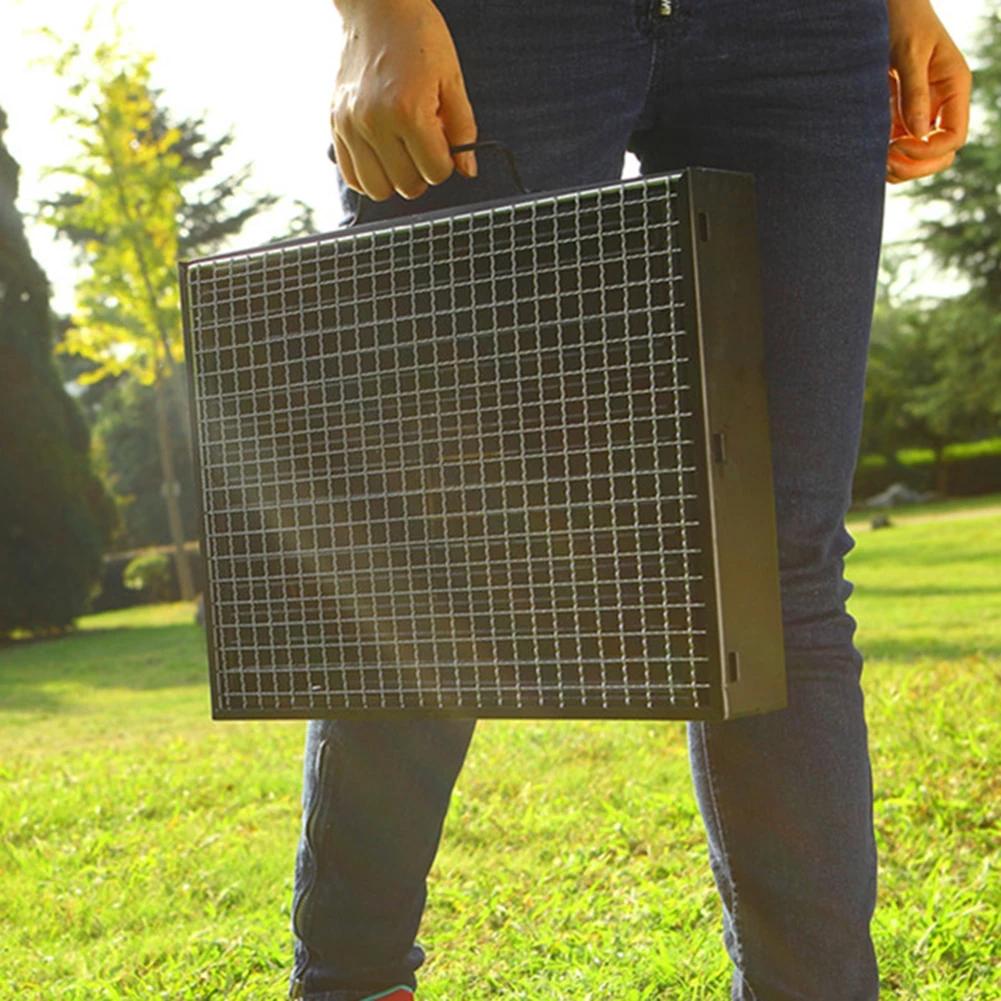 Grill BBQ Holzkohlegrill Edelstahl Klein Mini BBQ Werkzeugsatz Outdoor Kochen Camping Picknick Strand Tragbarer BBQ