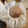 Hollow Out Lace Pearls Sun Cap Breathable Big Brimmed Woven Cap Straw Weaving Beach Hat  Travel