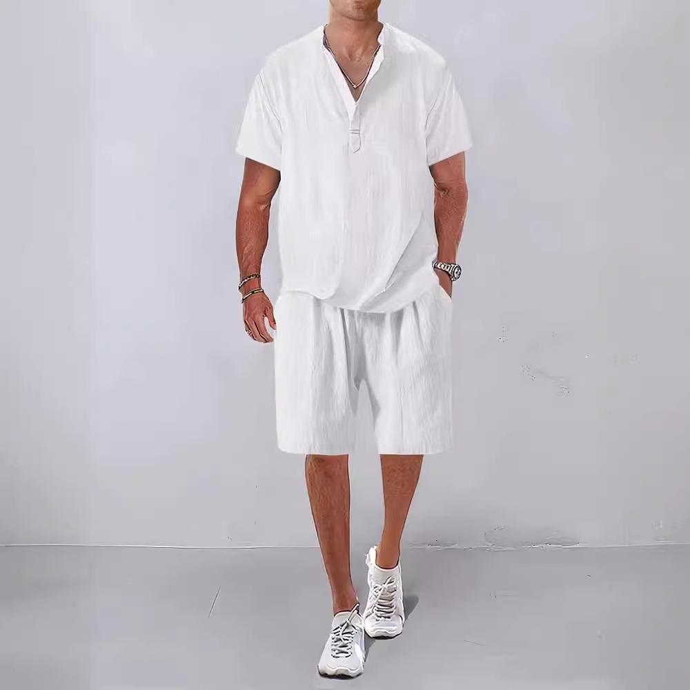

Летний мужской однотонный повседневный костюм с короткими рукавами, футболка и шорты S белый