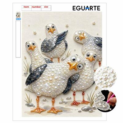 Funkelndes Perlenmalerei-Set mit Rahmen Niedliche Möwen Perlenkunst Leinwand Elegante Entspannende Bastelarbeit Wanddekoration und Perfektes Geschenk für Frauen