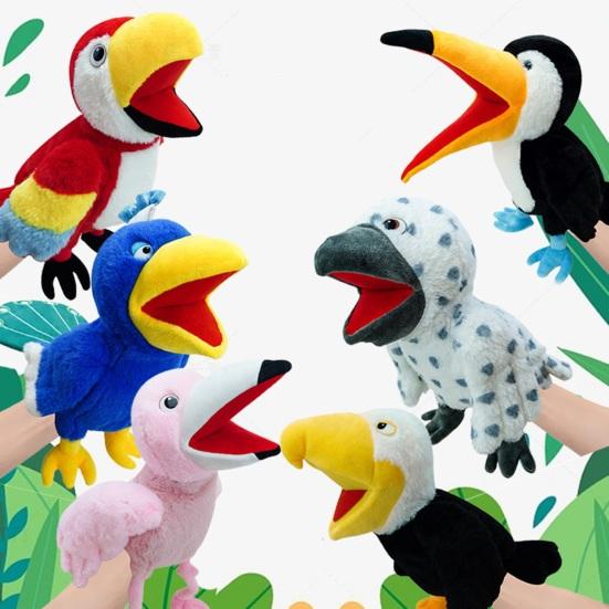 Plüsch Papagei Handpuppe mit beweglichem Mund Interaktives Zootier Spielzeug für Kinder Erwachsene Weich Stofftier