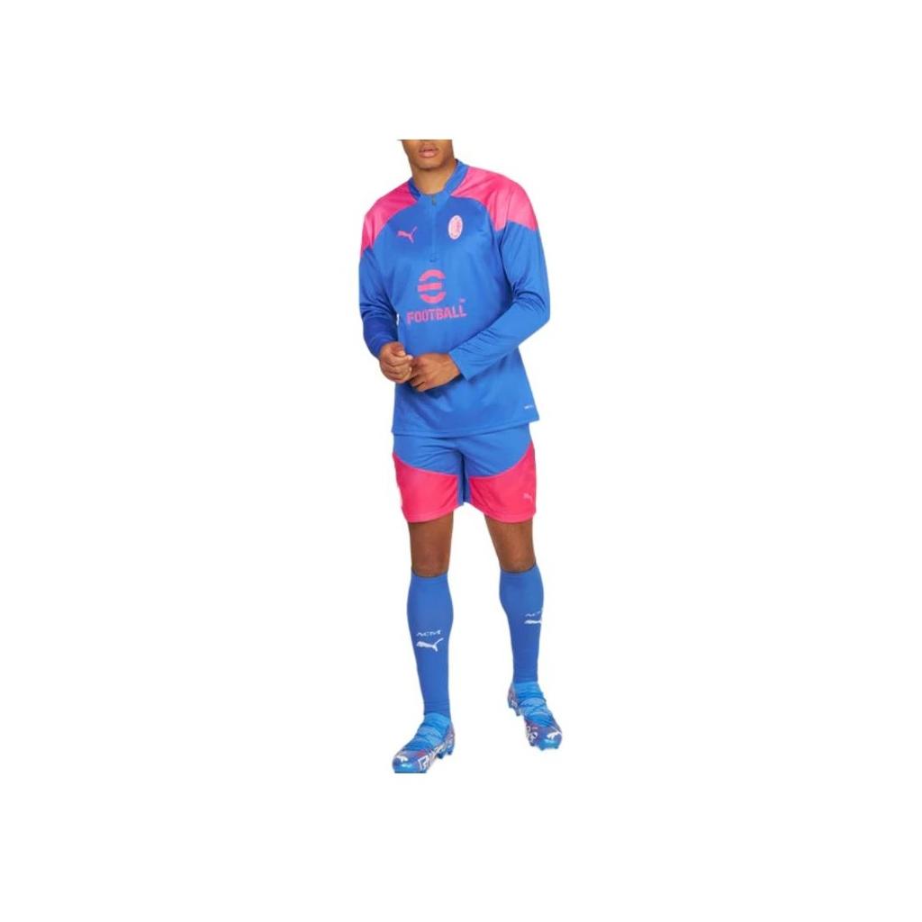 Puma Ac Milan Drycell Training 2023/24 Series 1/4 Zip Long Sleeve Training Comfortable Dry Football Shirt Men Tops Blue 772241-14