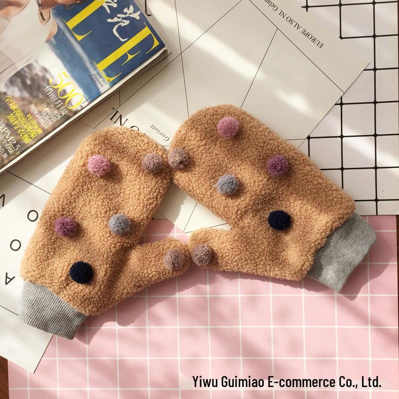 

2019 Женские зимние корейские мультяшные милые перчатки с сердечками - Плюшевые, теплые и идеальные для рождественских подарков One Size