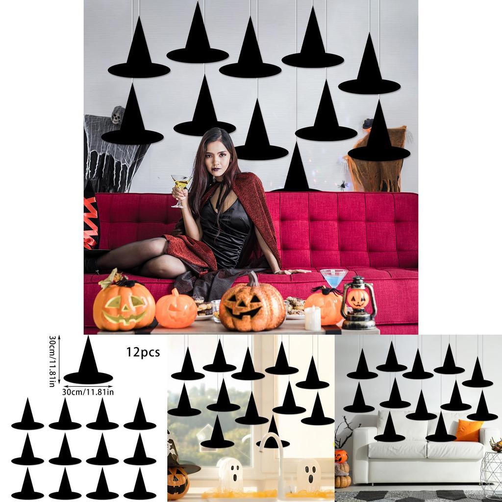 Halloween Witch Hat Paper Garlands For Party Scene Decor Set Of 12