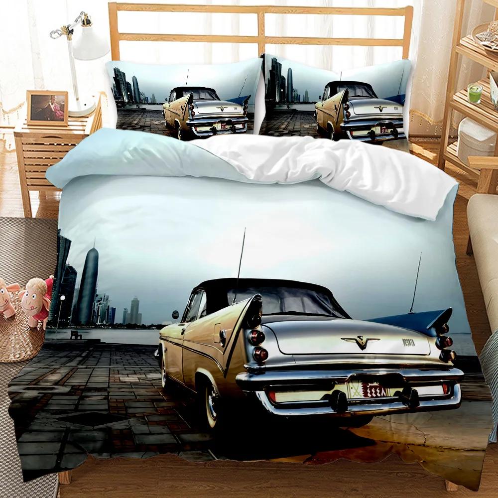 Vintage Duvet Cover Set, Classic Car Automobile Mechanic Nostalgic 50S, Decorative 3 Piece Bedding Set Twin Queen King Full Size