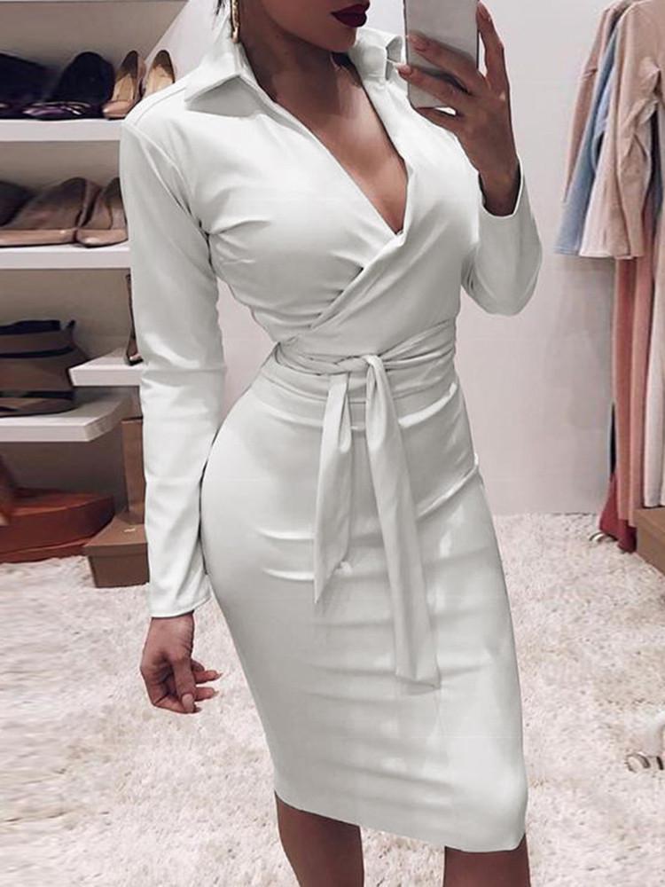 Frauen Damen Sexy Leder Abend Party Club V-Ausschnitt Midi Body Kleid