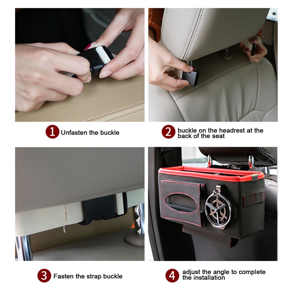 Leather Car Seat Handbag Holder Large Capacity Tissue Bag Storage Headrest Backseat Napkin Holder Purse Phone Water Cup Pockets