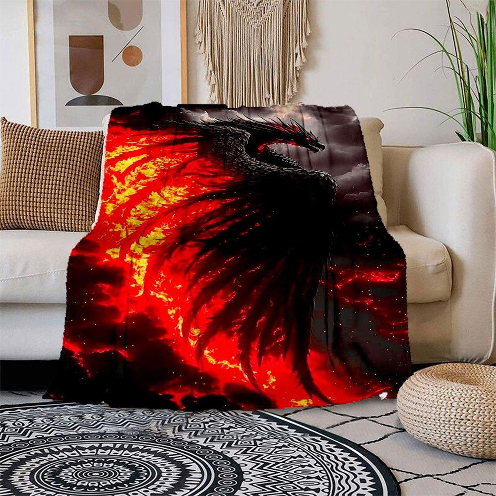 "Fiery Phoenix Wall Art: Fantasy Dragon Decor for Your Home"Blanket Flannel Throw Blanket for Sofa, Bed, Travel, Camping, Office