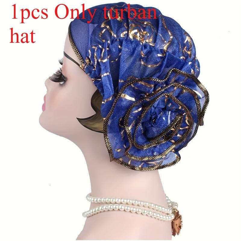 

1/2pcs Lace Turban Hat with Print Rose Flower Hood Spring and Autumn Style Is An Ideal Clothing Accessory королівський синій колір