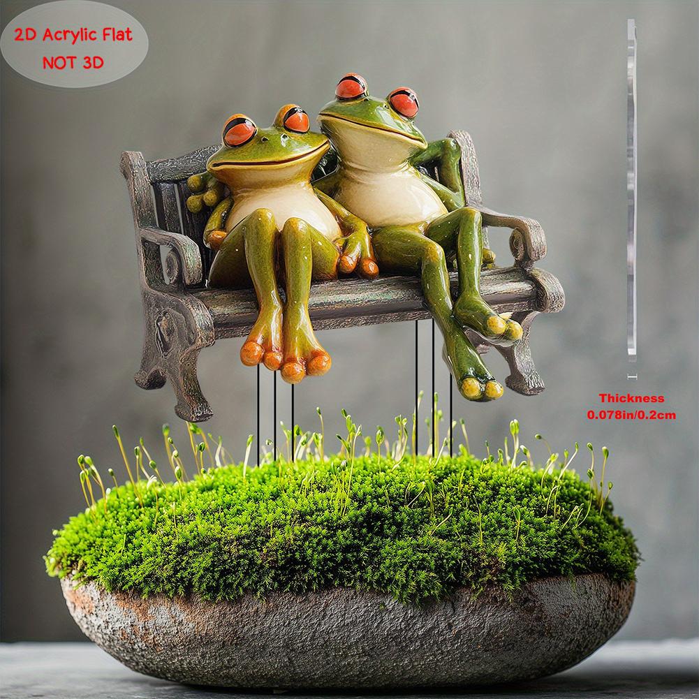 Frog Couple Garden Stake 2D Flat Acrylic Decorative Stake Frogs Decoration Animal Stake for Outdoor Indoor Yard Lawn Plants Pots
