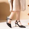 Fashion Lace Mesh Stiletto Sandals Women's Fashion Pointy, Shallow Mouth Breathable Metal One-button Non-slip Heels