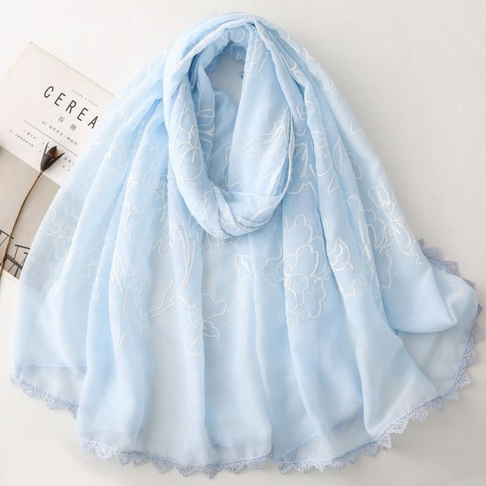 Literary Elegant Embroider Scarf 180*90Cm Thin Sunscreen Shawl Plain Design Embroider Stitch Shawls Wraps for Women