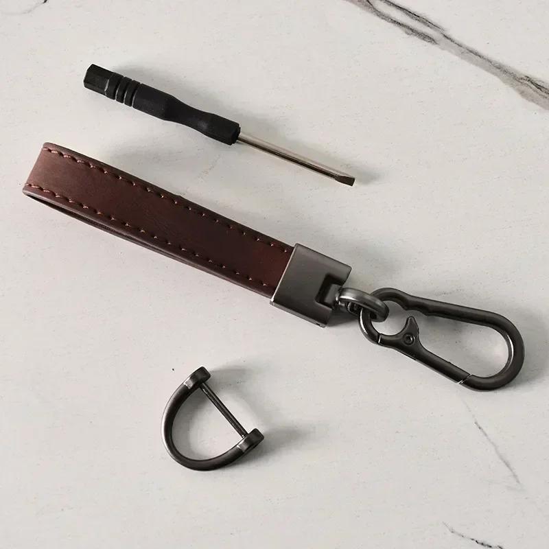 

Custom LOGO Name Genuine Leather Portable Car Keychain Creative and Simple Key Chains High-end Elite Keyring Small Pendant Gift Blank