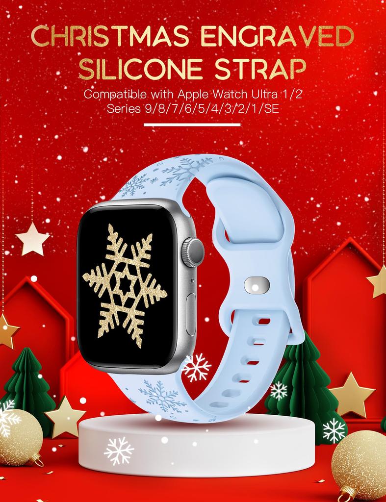 Christmas Strap For Apple Watch Bands 49mm 46mm 45mm 44mm 42 40mm Engraved Bracelet Correa IWatch Series 11 10 SE 9 8 7 Ultra2 3