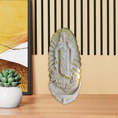 Holy Water Font Sculpture Resin Figurine Catholic Wall Hanging Statue Holder for