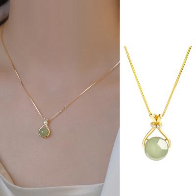 Temperamento Semplice Imitazione Giada Ciondolo Borsa Portafortuna Collana Donna Stile Cinese Elegante Catena Clavicola Gioielli Accessori Regalo