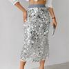 Women Skirt High Waist Sexy Hip-Hugging Sequin Glitter Skirt Solid Color Mid-calf Length Hip Wrapped Skirt Slimming Design Wedding Clubwear