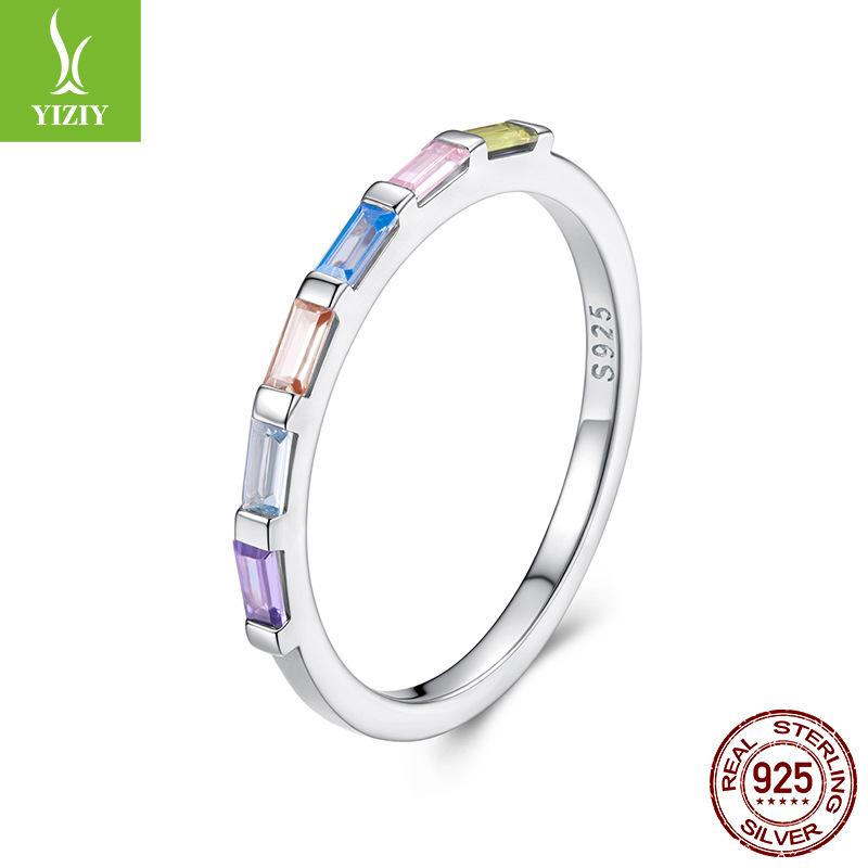 Delicate Color Zircon Single Ring Women'S Fashion Stacking S925 Sterling Silver Ring Ring
